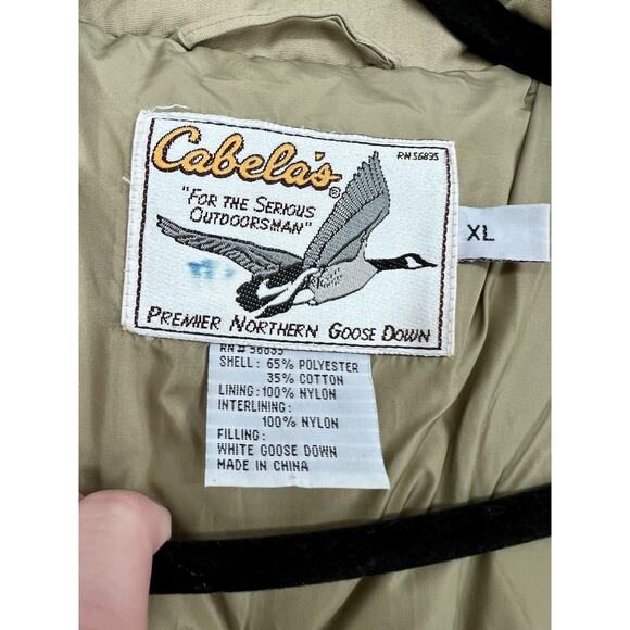Vintage 90s CABELA'S Premier Northern GOOSE DOWN XL Tan Parka HUNTING hooded - Picture 13 of 16